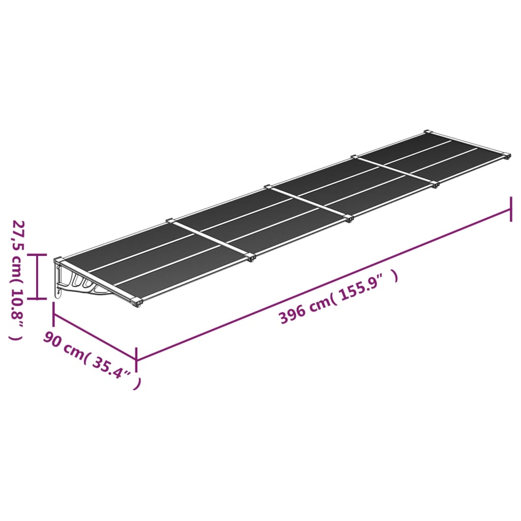 vidaXL Türvordach Grau und Transparent 396x90 cm Polycarbonat