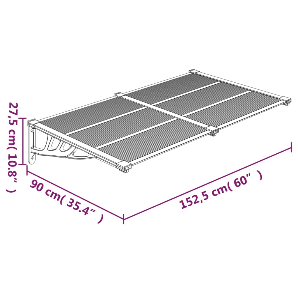 vidaXL Türvordach Schwarz 152,5x90 cm Polycarbonat