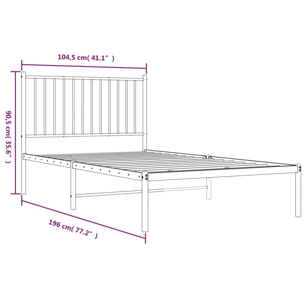 vidaXL Bettgestell mit Kopfteil Metall Schwarz 100x190 cm