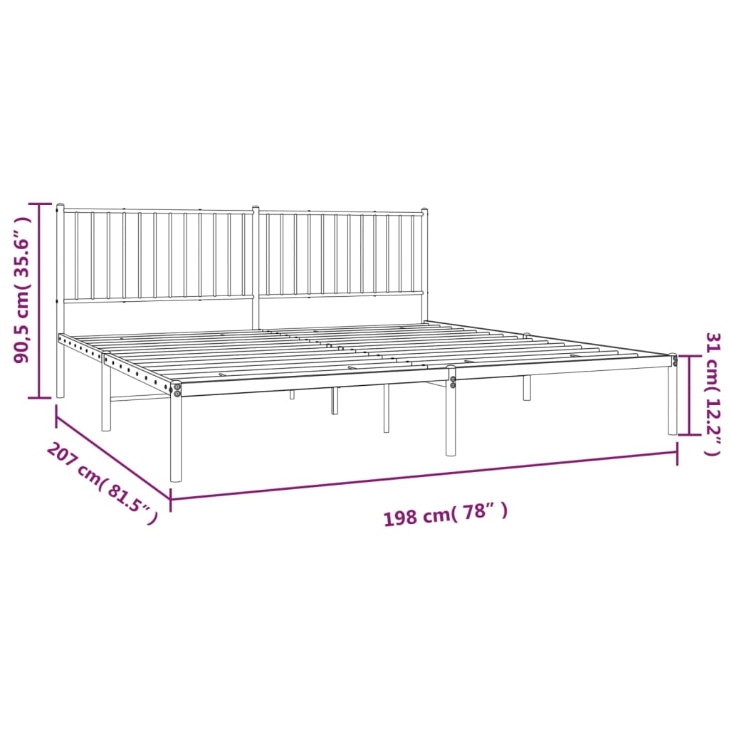 vidaXL Bettgestell mit Kopfteil Metall Schwarz 193x203 cm