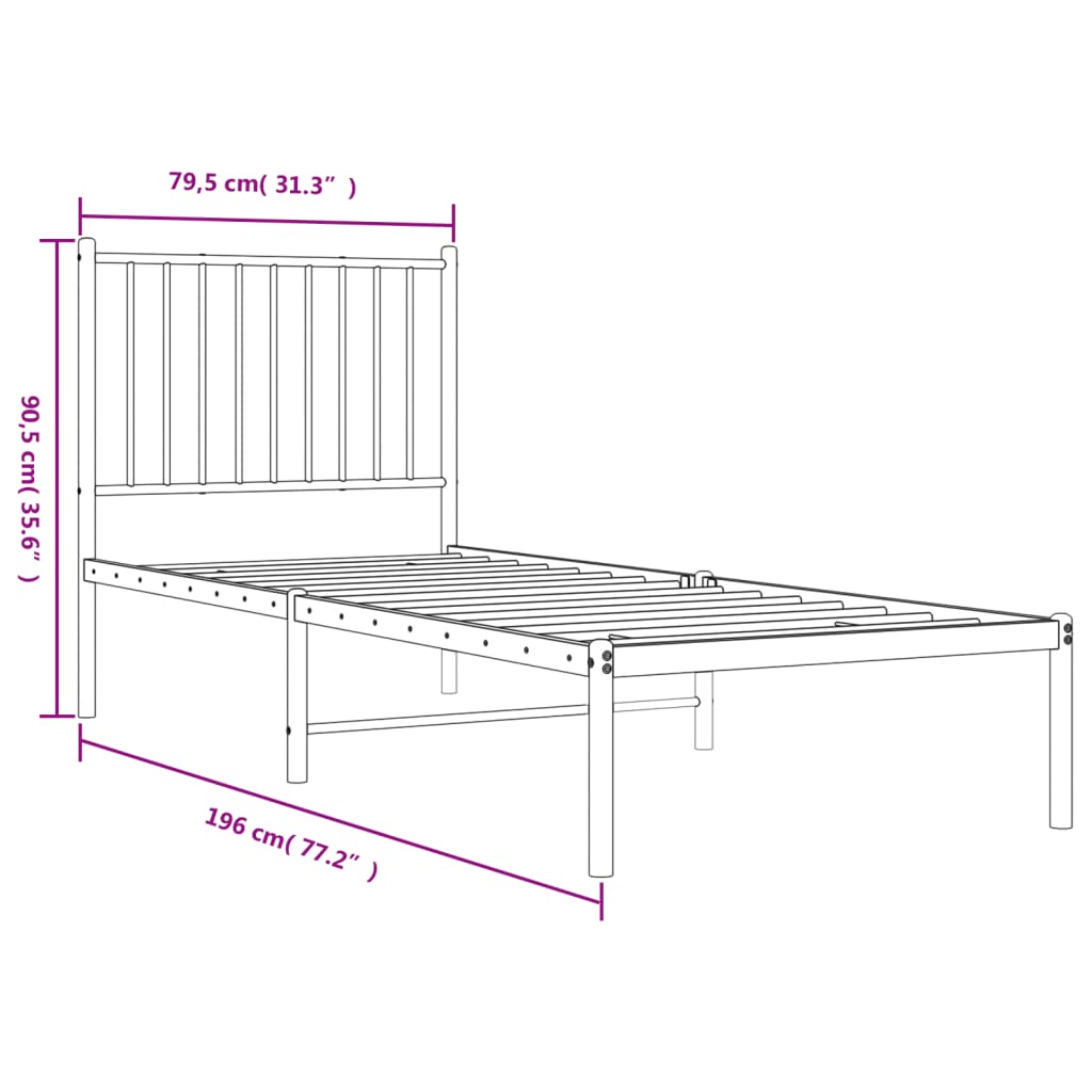 vidaXL Metallbett ohne Matratze mit Kopfteil Weiß 75x190 cm