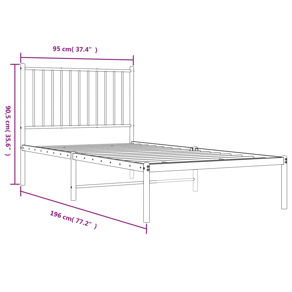 vidaXL Bettgestell mit Kopfteil Metall Weiß 90x190 cm