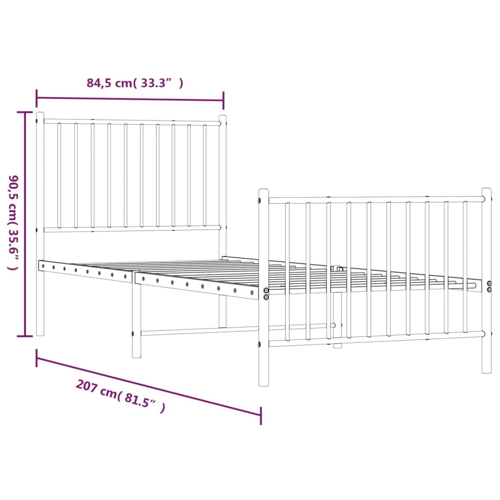 vidaXL Bettgestell mit Kopf- und Fußteil Metall Weiß 80x200 cm