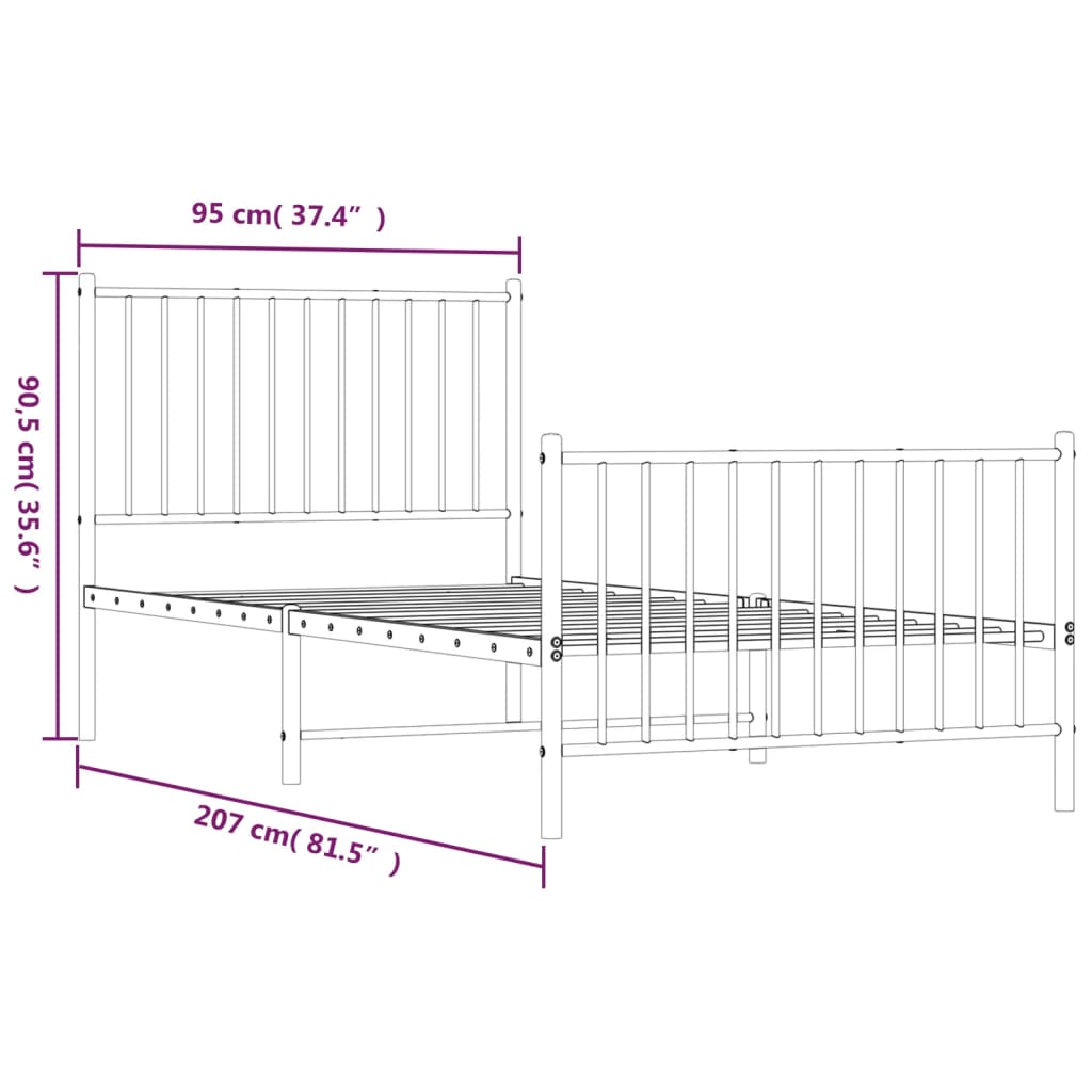 vidaXL Bettgestell mit Kopf- und Fußteil Metall Weiß 90x200 cm