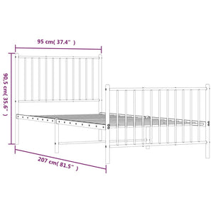 vidaXL Bettgestell mit Kopf- und Fußteil Metall Weiß 90x200 cm