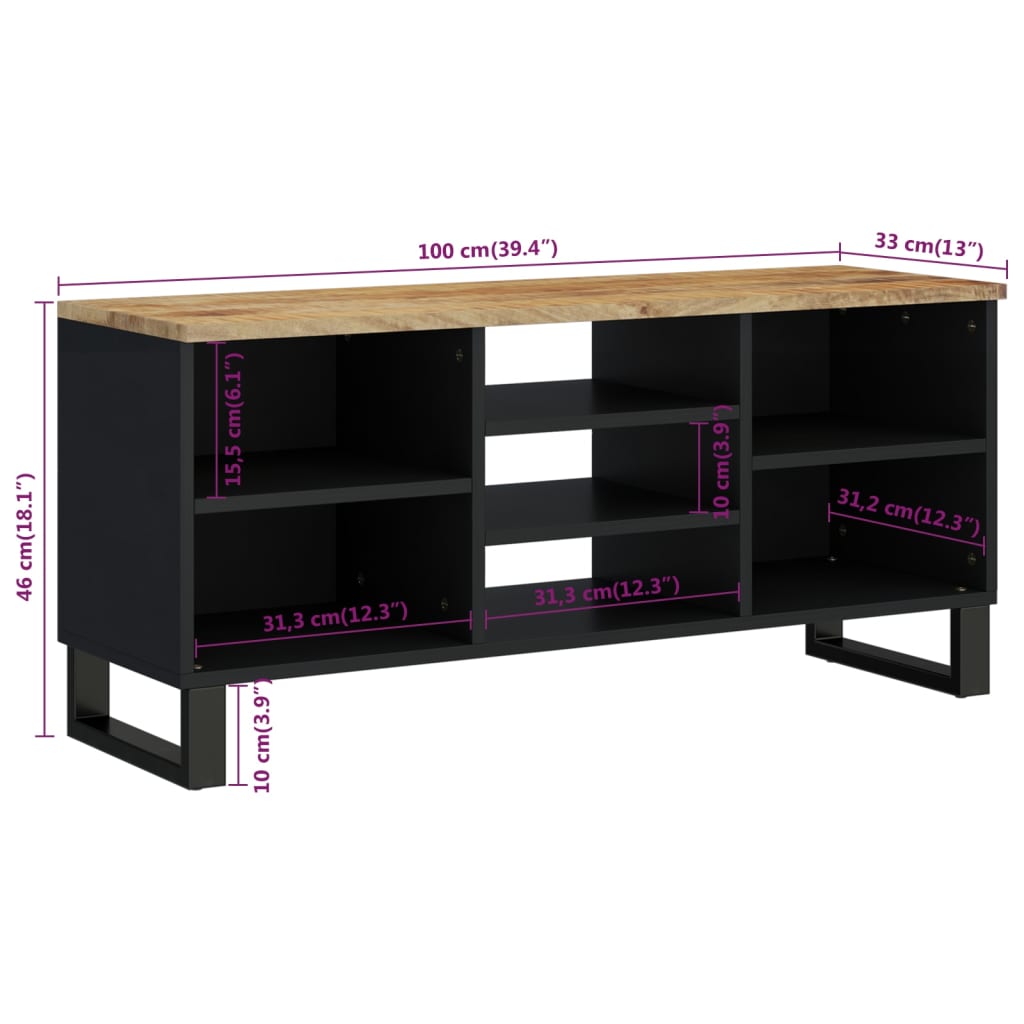 vidaXL TV-Schrank 100x33x46 cm Massivholz Mango & Holzwerkstoff