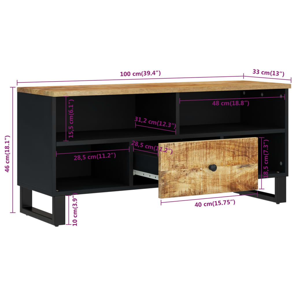 vidaXL TV-Schrank 100x33x46 cm Massivholz Mango & Holzwerkstoff