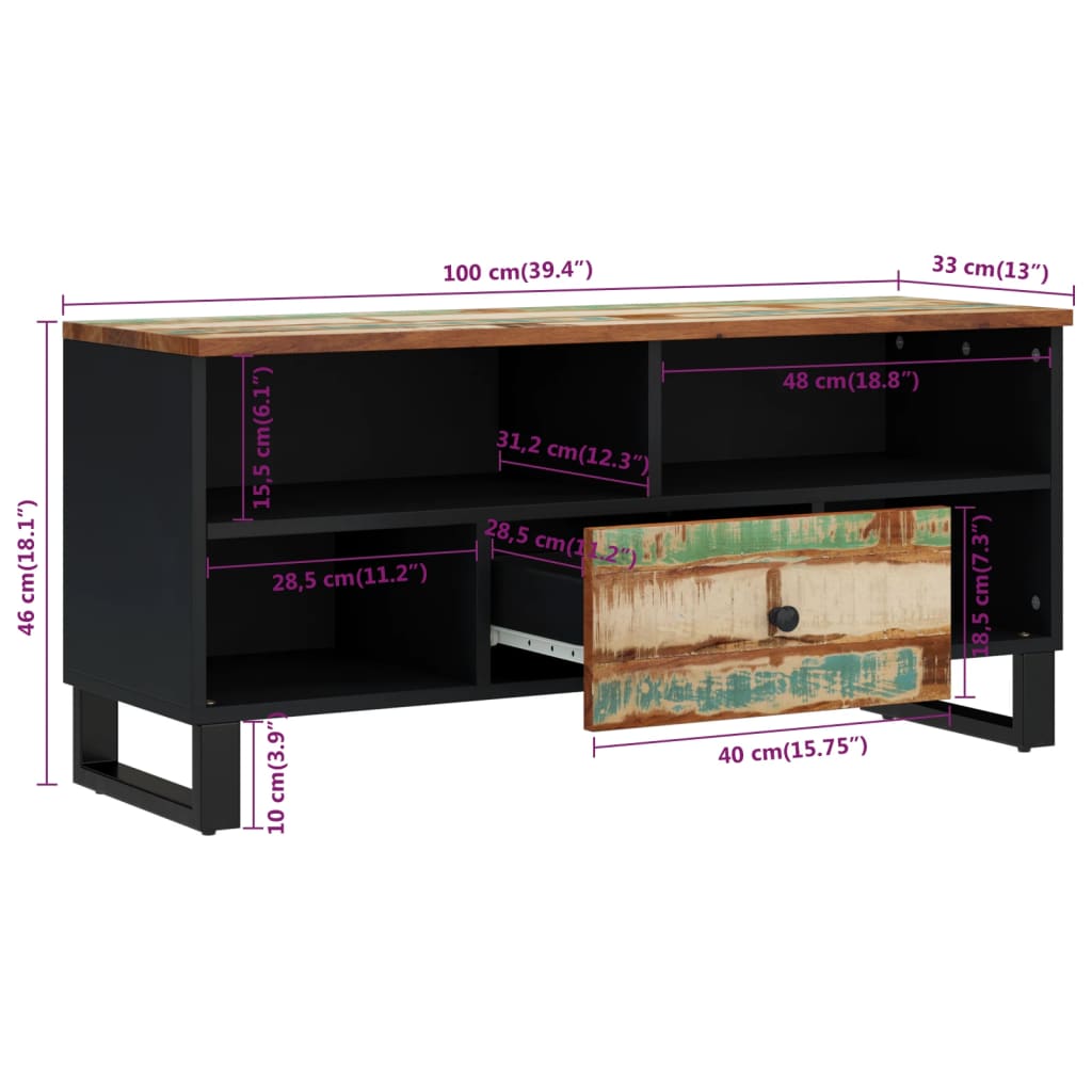 vidaXL TV-Schrank 100x33x46 cm Altholz Massiv & Holzwerkstoff