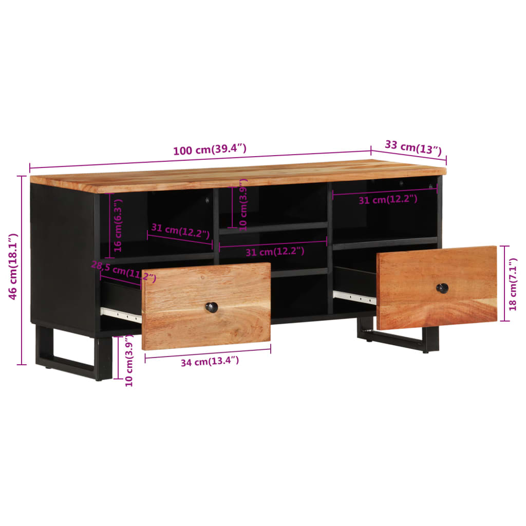 vidaXL TV-Schrank 100x33x46 cm Massivholz Akazie und Holzwerkstoff