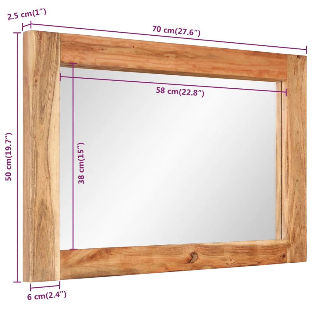 Spiegel 70x50 cm Massivholz Akazie und Glas Stilecasa