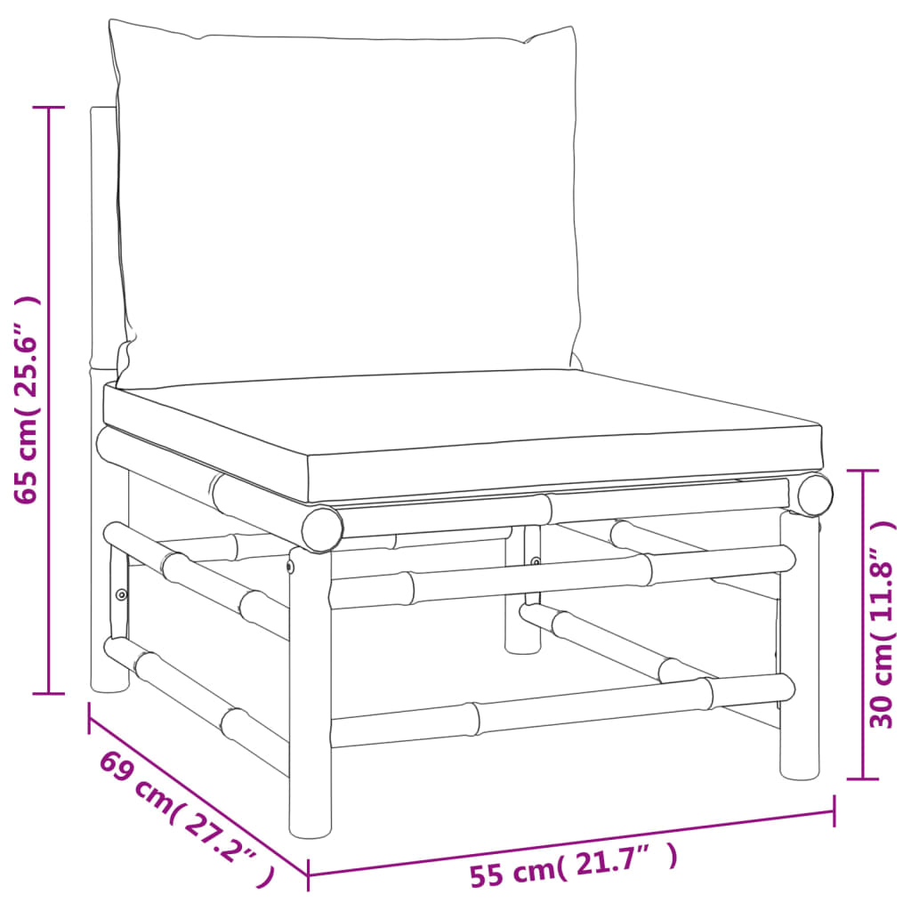 vidaXL 3-tlg. Garten-Lounge-Set mit Hellgrauen Kissen Bambus