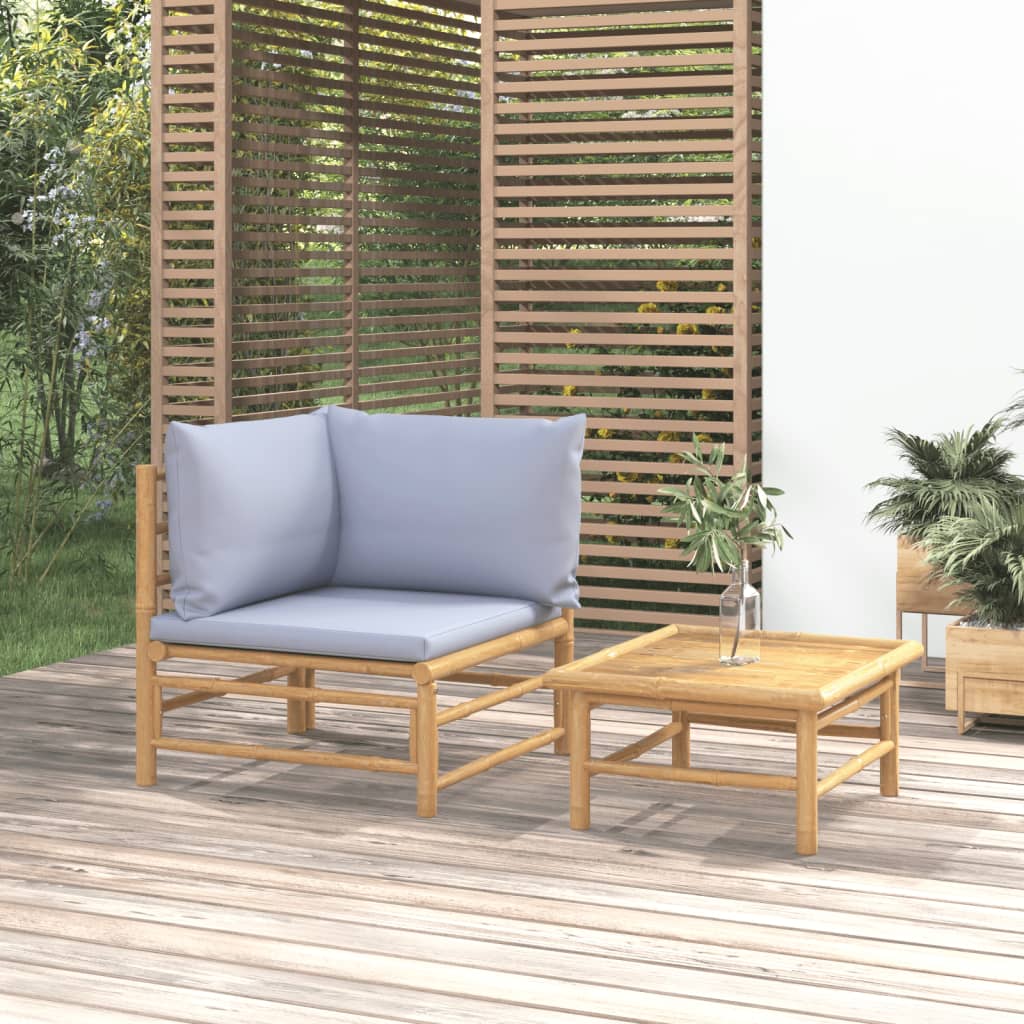 vidaXL 2-tlg. Garten-Lounge-Set Hellgraue Kissen Bambus