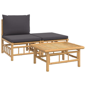 vidaXL 3-tlg. Garten-Lounge-Set mit Dunkelgrauen Kissen Bambus