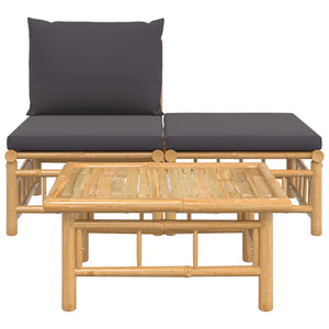 vidaXL 3-tlg. Garten-Lounge-Set mit Dunkelgrauen Kissen Bambus