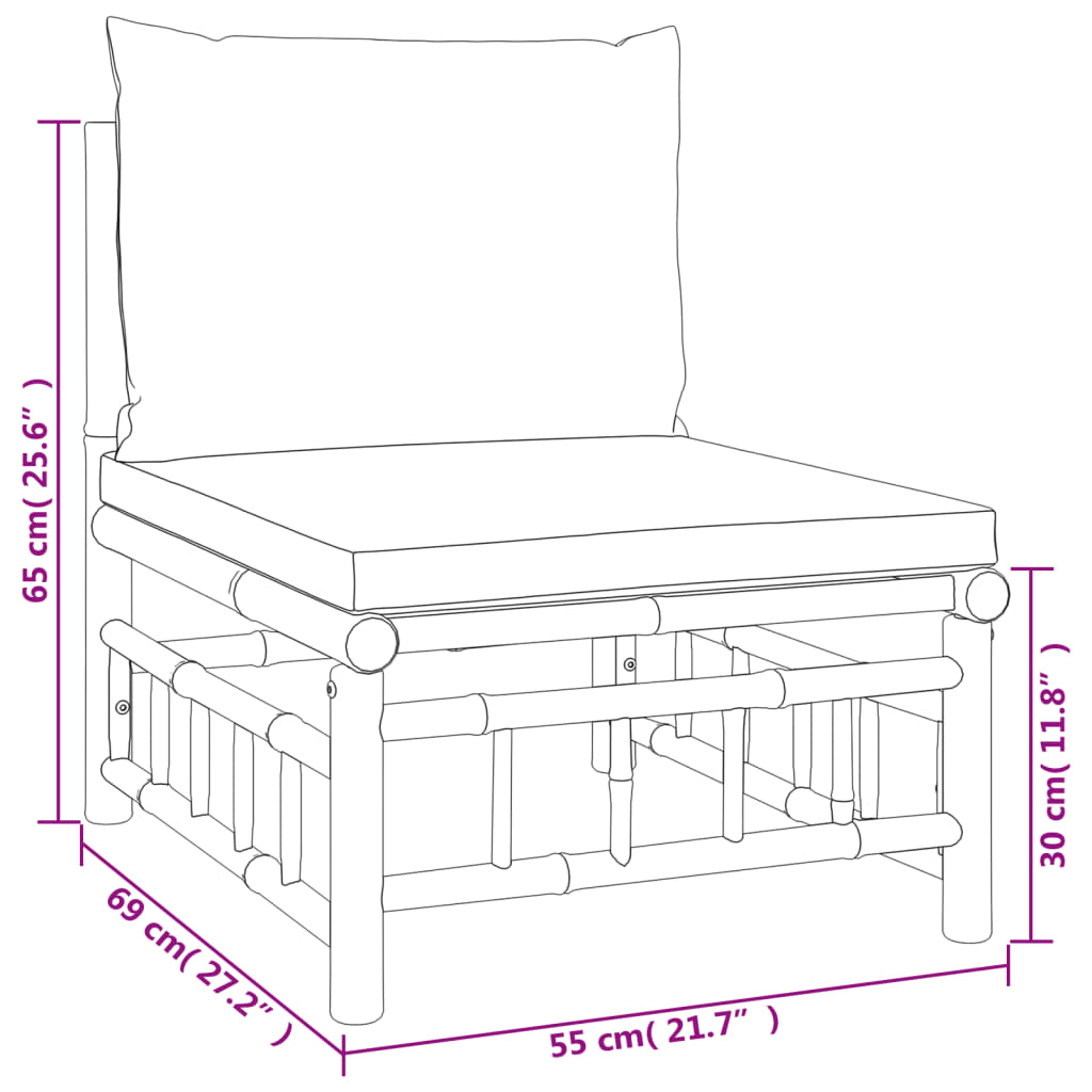 vidaXL 3-tlg. Garten-Lounge-Set mit Dunkelgrauen Kissen Bambus