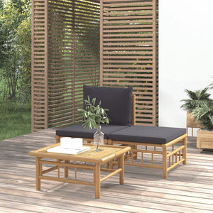 vidaXL 3-tlg. Garten-Lounge-Set mit Dunkelgrauen Kissen Bambus