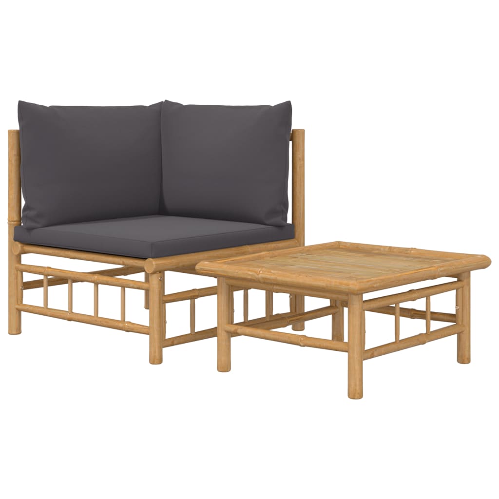 vidaXL 2-tlg. Garten-Lounge-Set mit Dunkelgrauen Kissen Bambus