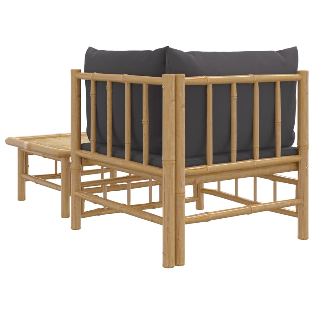 vidaXL 2-tlg. Garten-Lounge-Set mit Dunkelgrauen Kissen Bambus