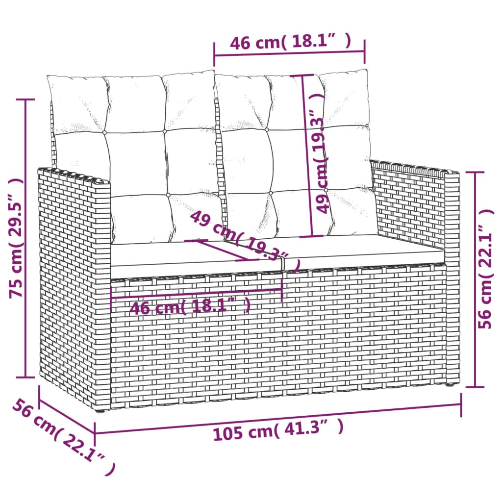 vidaXL Gartenbank mit Kissen Schwarz 105 cm Poly Rattan