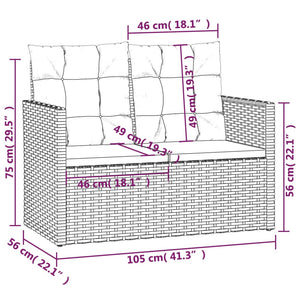 vidaXL Gartenbank mit Kissen Schwarz 105 cm Poly Rattan