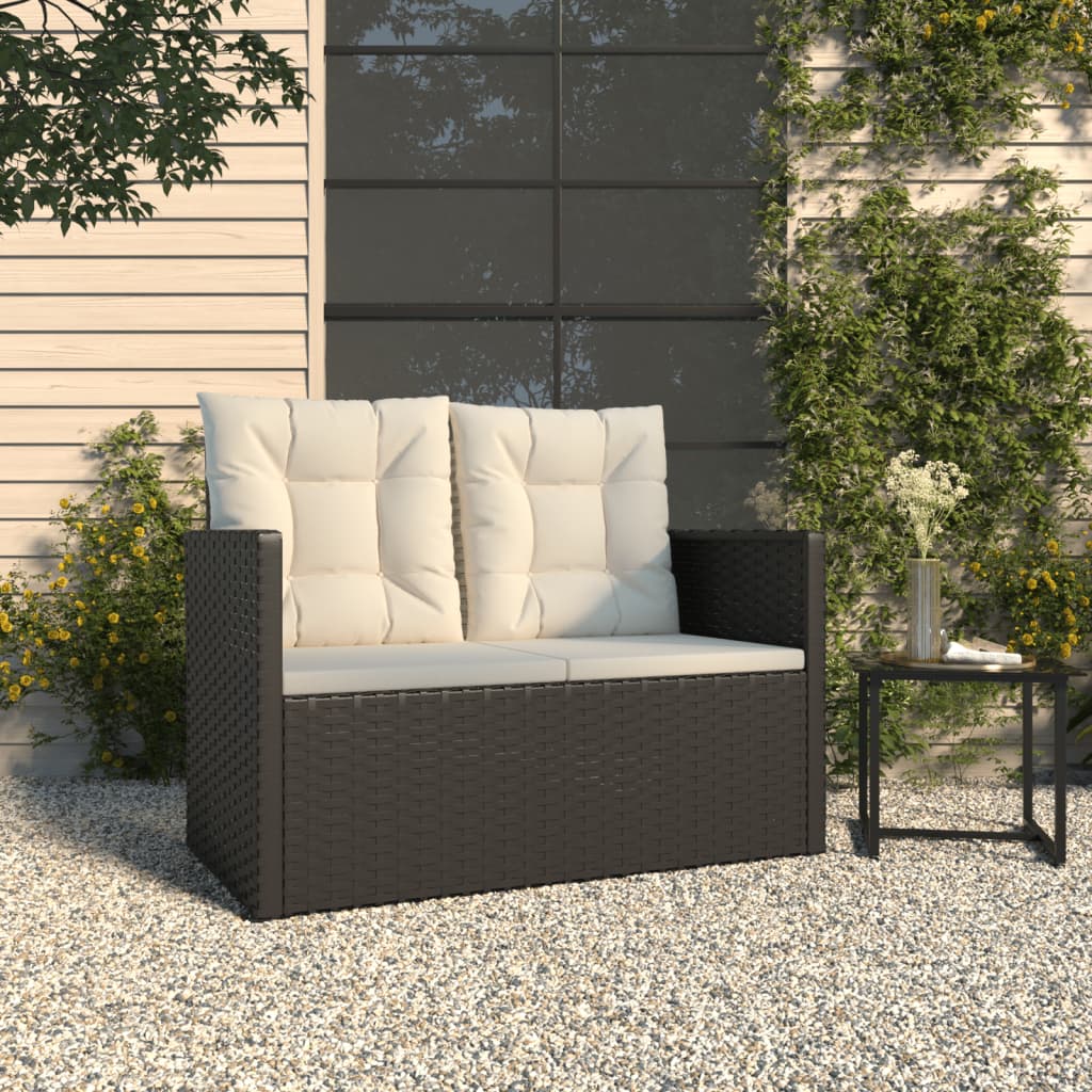 vidaXL Gartenbank mit Kissen Schwarz 105 cm Poly Rattan