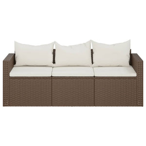 vidaXL Gartensofa 3-Sitzer mit Kissen Braun Poly Rattan