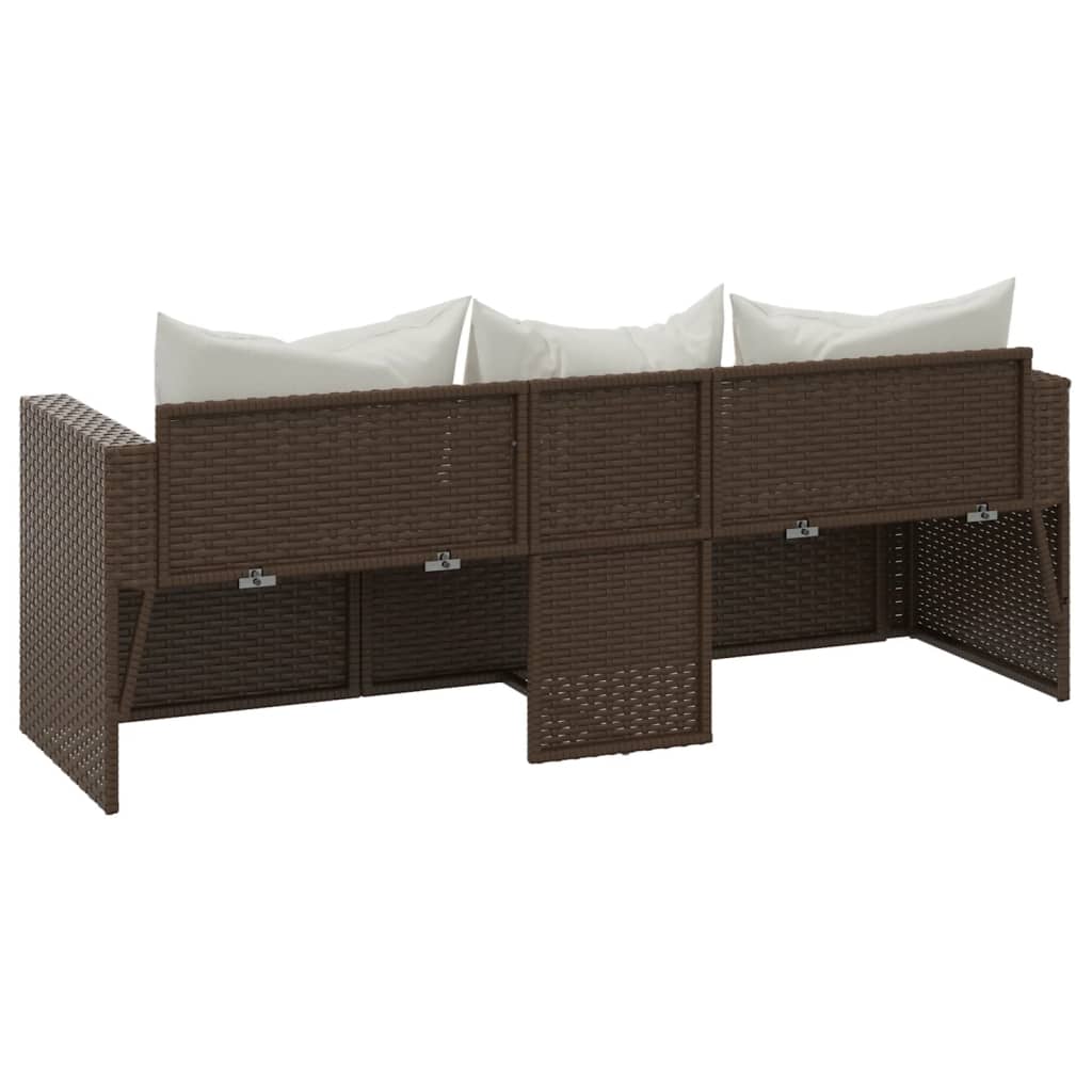 vidaXL Gartensofa 3-Sitzer mit Kissen Braun Poly Rattan