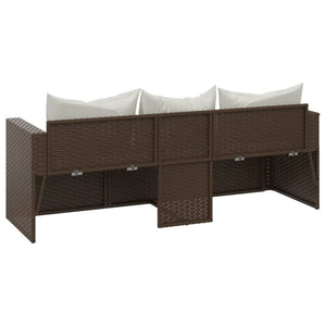 vidaXL Gartensofa 3-Sitzer mit Kissen Braun Poly Rattan