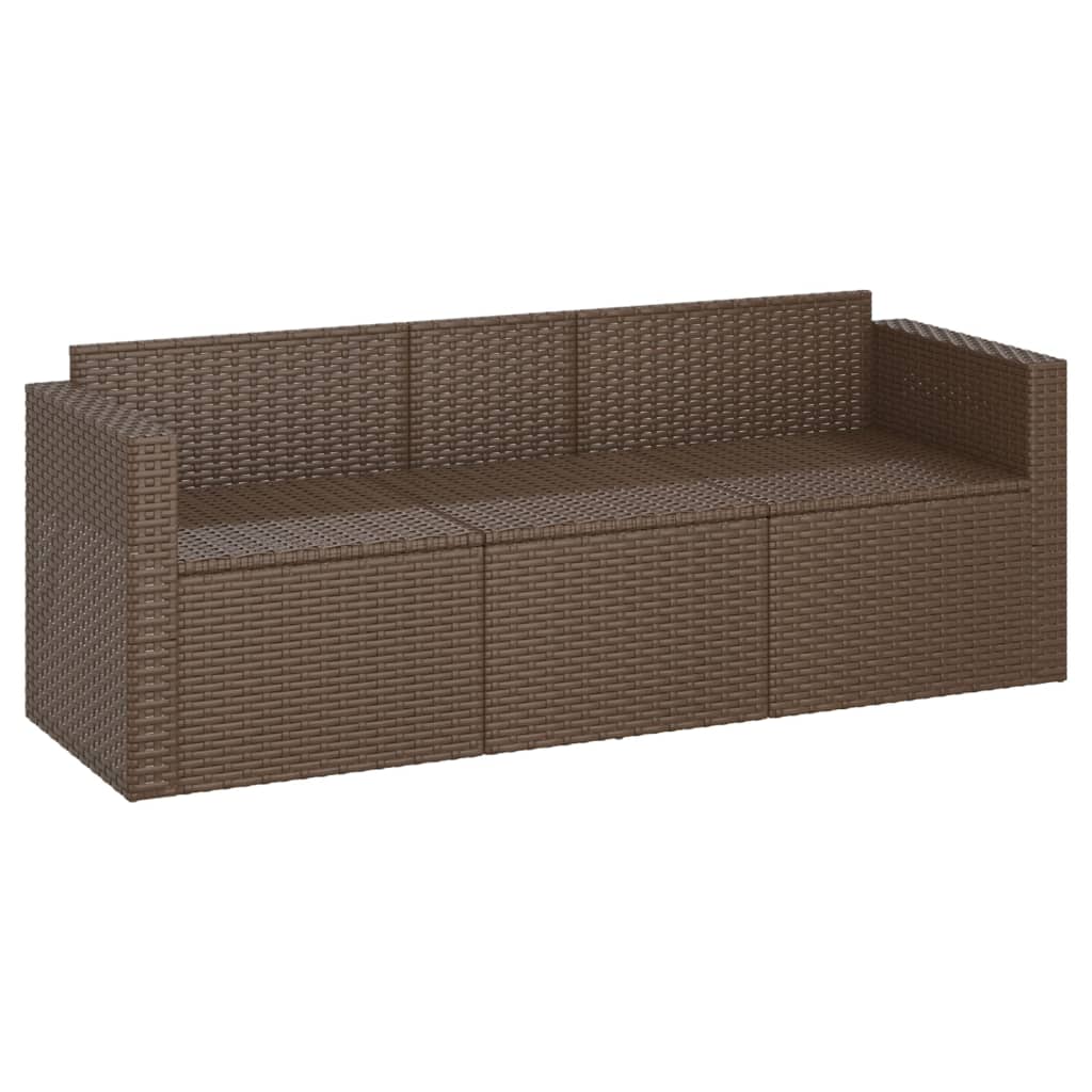 vidaXL Gartensofa 3-Sitzer mit Kissen Braun Poly Rattan