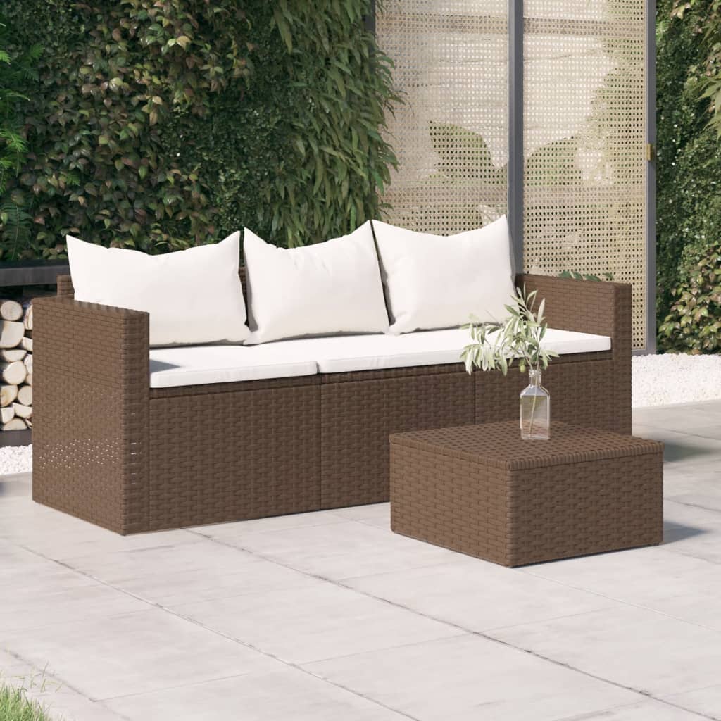 vidaXL Gartensofa 3-Sitzer mit Kissen Braun Poly Rattan