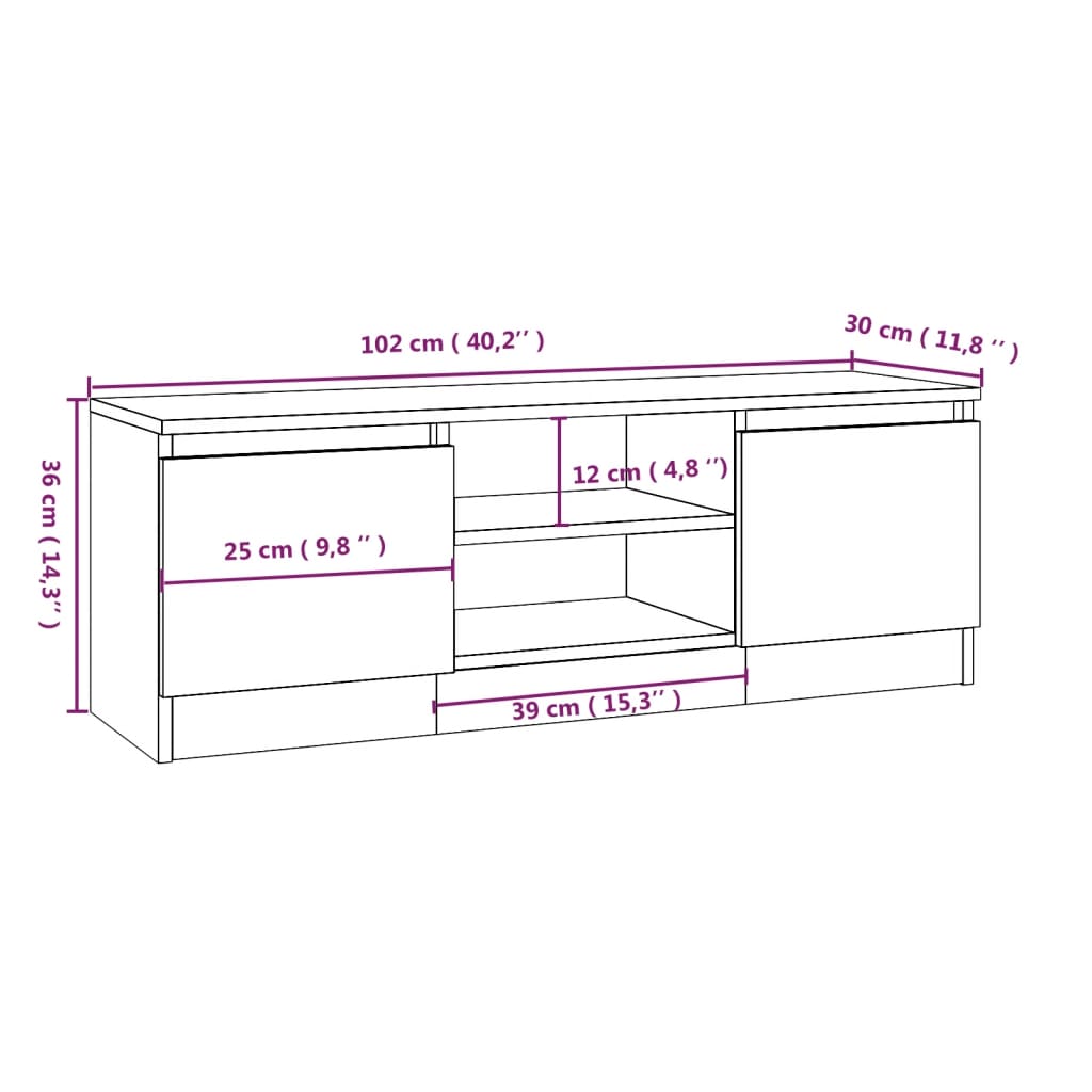 vidaXL TV-Schrank mit Tür Schwarz 102x30x36 cm