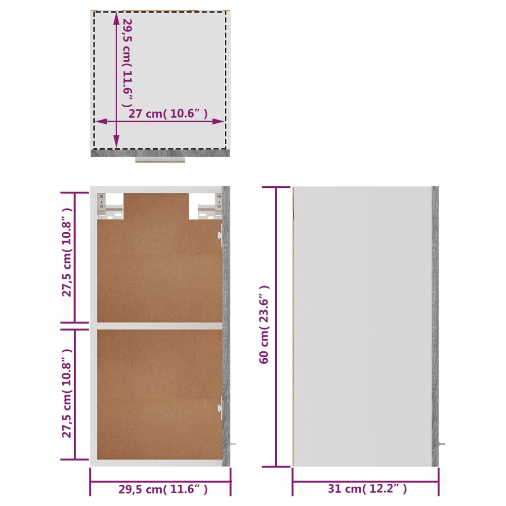 Hängeschrank Grau Sonoma 29,5x31x60 cm Holzwerkstoff Stilecasa