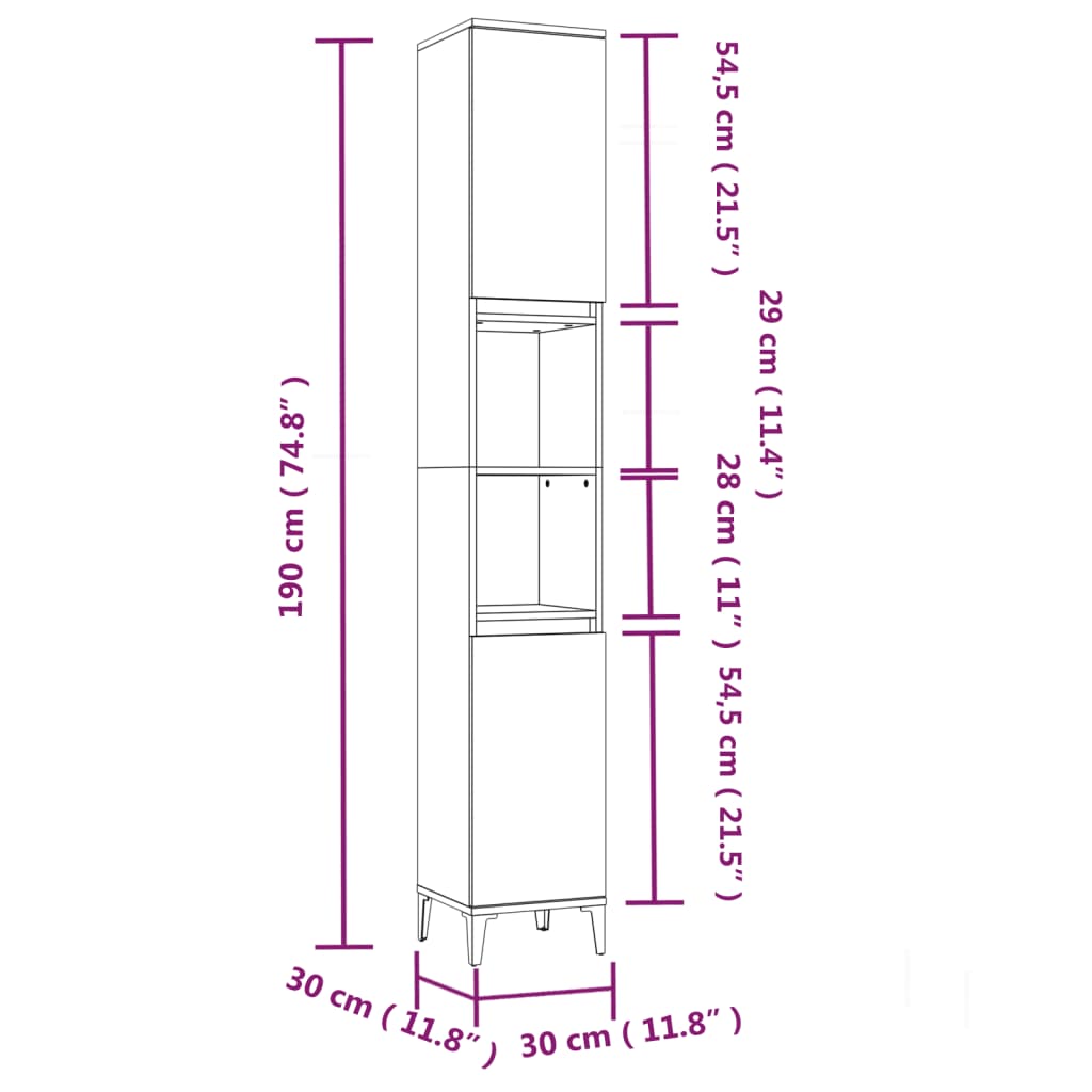 Badschrank Räuchereiche 30x30x190 cm Holzwerkstoff Stilecasa