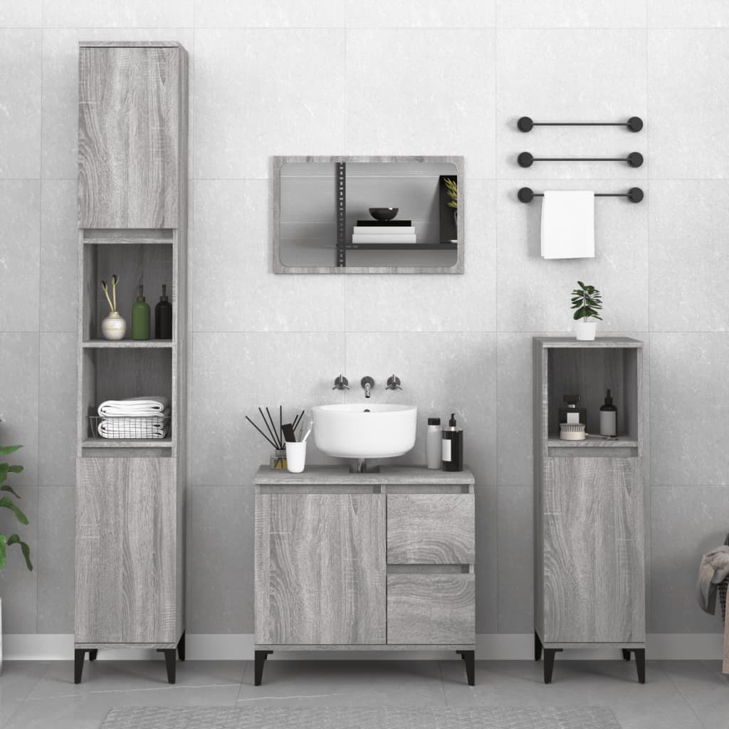 Badschrank Grau Sonoma 30x30x190 cm Holzwerkstoff Stilecasa