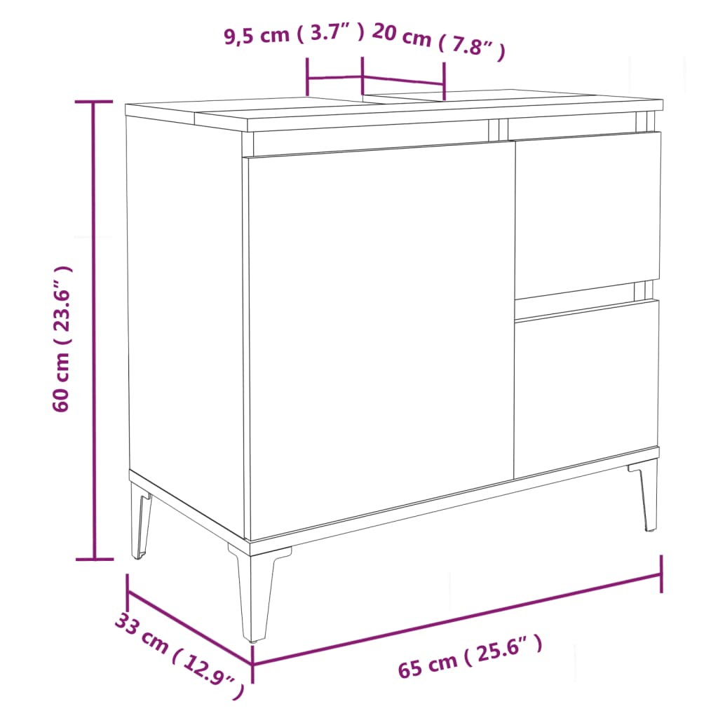 Badschrank Schwarz 65x33x60 cm Holzwerkstoff Stilecasa