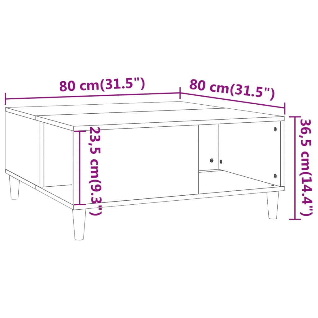 vidaXL Couchtisch Schwarz 80x80x36,5 cm Holzwerkstoff