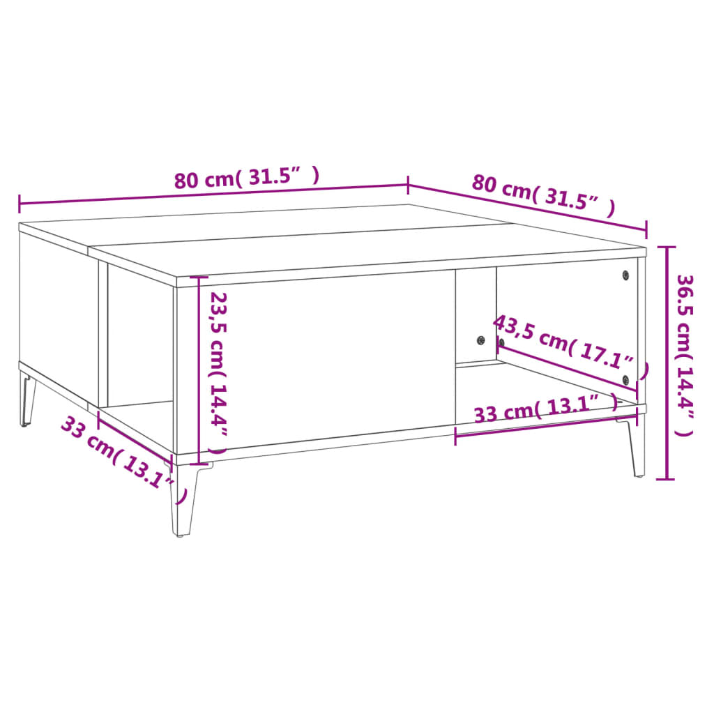 vidaXL Couchtisch Hochglanz-Weiß 80x80x36,5 cm Holzwerkstoff