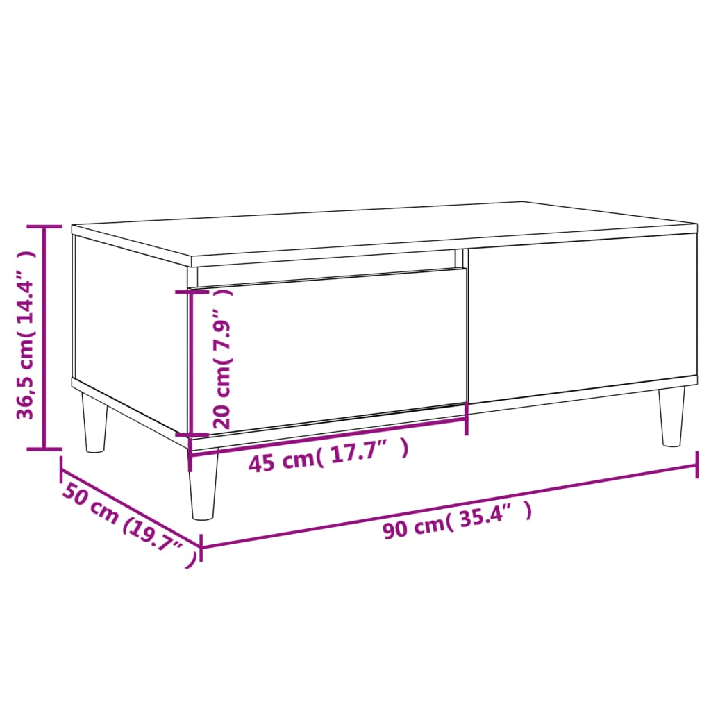 Couchtisch Schwarz 90x50x36,5 cm Holzwerkstoff Stilecasa