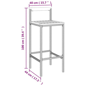 vidaXL Barhocker 2 Stk. Schwarz Poly Rattan und Massivholz Akazie