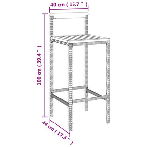 vidaXL Barhocker 2 Stk. Grau Poly Rattan und Massivholz Akazie