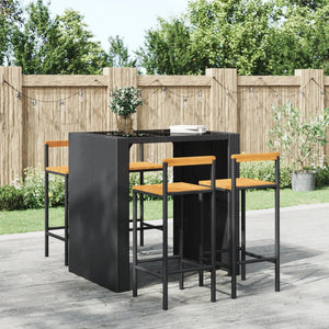 Barhocker 4 Stk. Schwarz Poly Rattan und Massivholz Akazie Stilecasa