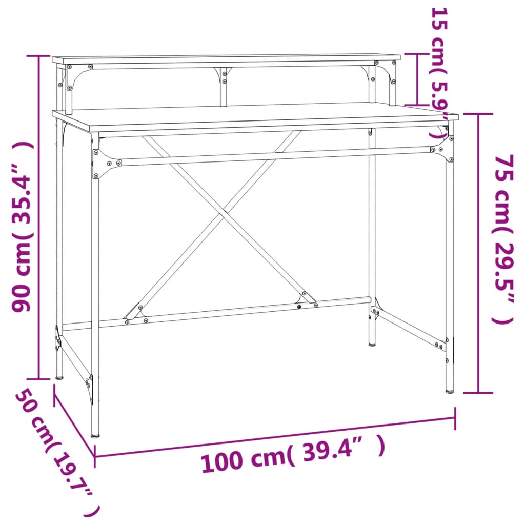 vidaXL Schreibtisch Braun Eichen-Optik 100x50x90cm Holzwerkstoff Eisen