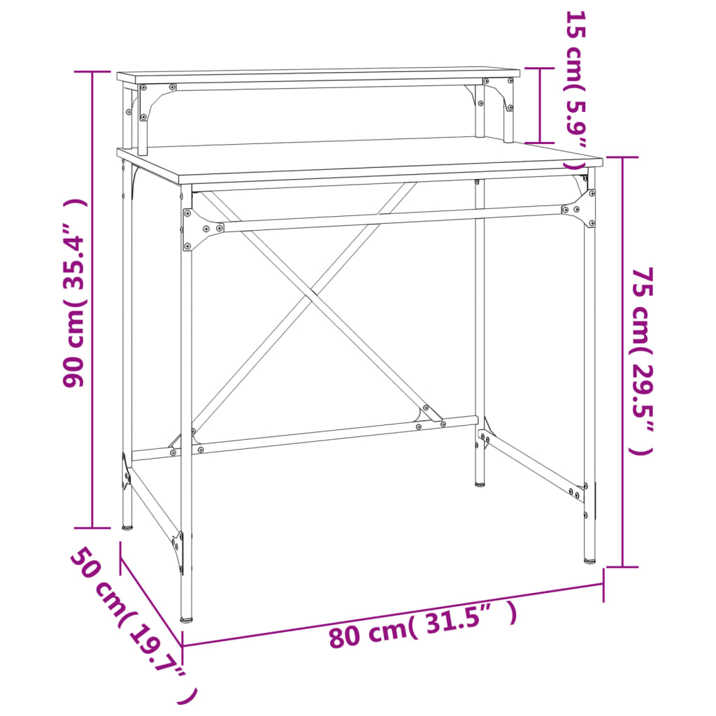 Schreibtisch Räuchereiche 80x50x90 cm Holzwerkstoff und Eisen Stilecasa