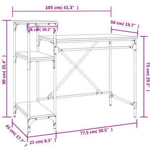 vidaXL Schreibtisch mit Regal Räuchereiche 105x50x90 cm Holzwerkstoff