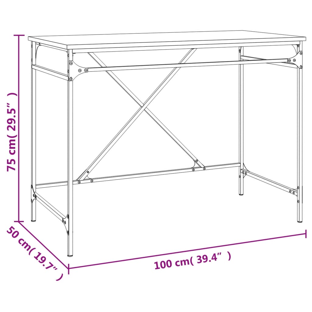 vidaXL Schreibtisch Sonoma-Eiche 100x50x75 cm Holzwerkstoff und Eisen