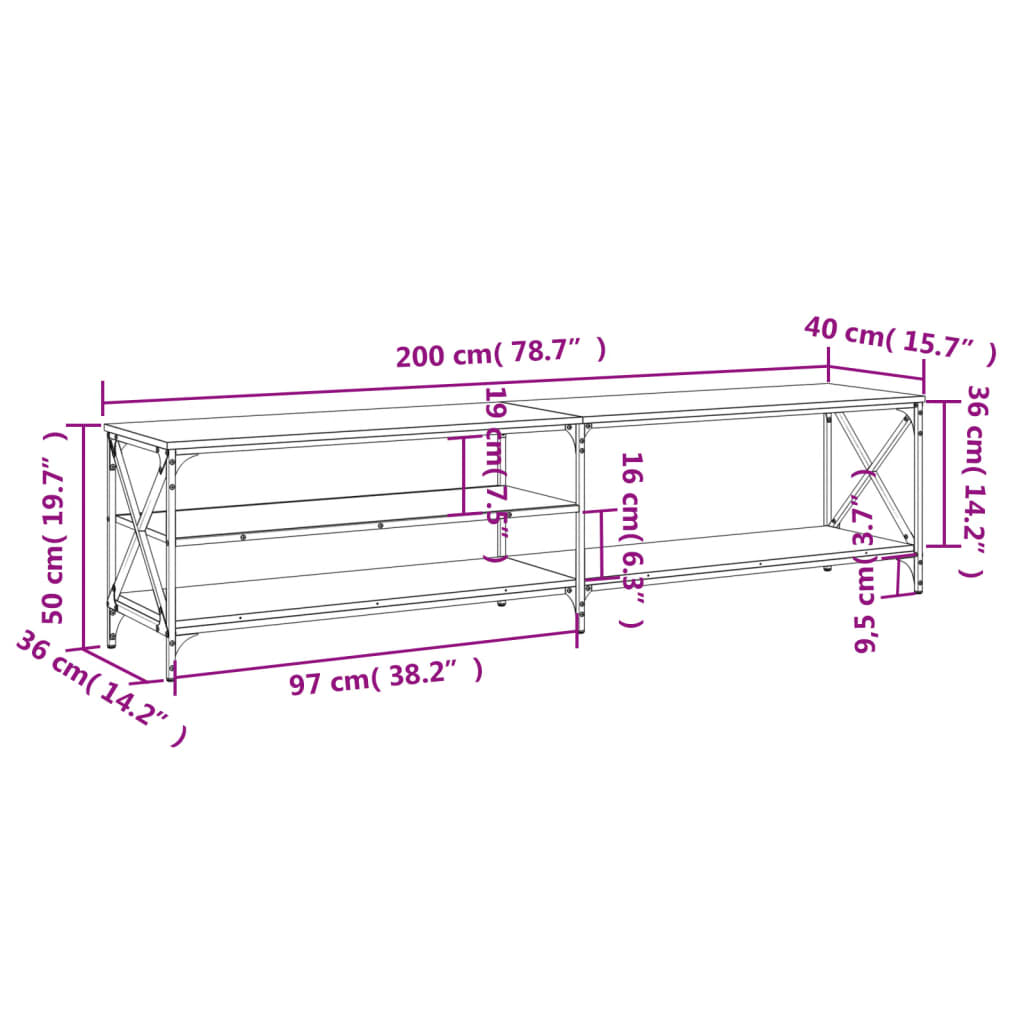 vidaXL TV-Schrank Schwarz 200x40x50 cm Holzwerkstoff und Metall