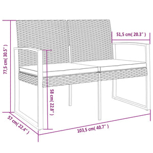 vidaXL Gartenbank 2-Sitzer mit Kissen Dunkelgrau PP-Rattan