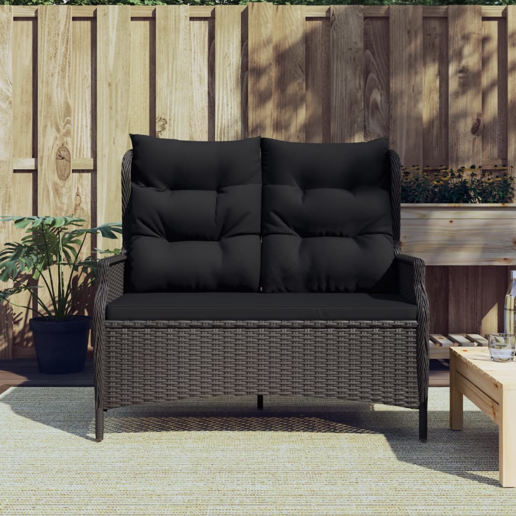 vidaXL Gartenbank 2-Sitzer mit Kissen Schwarz Poly Rattan