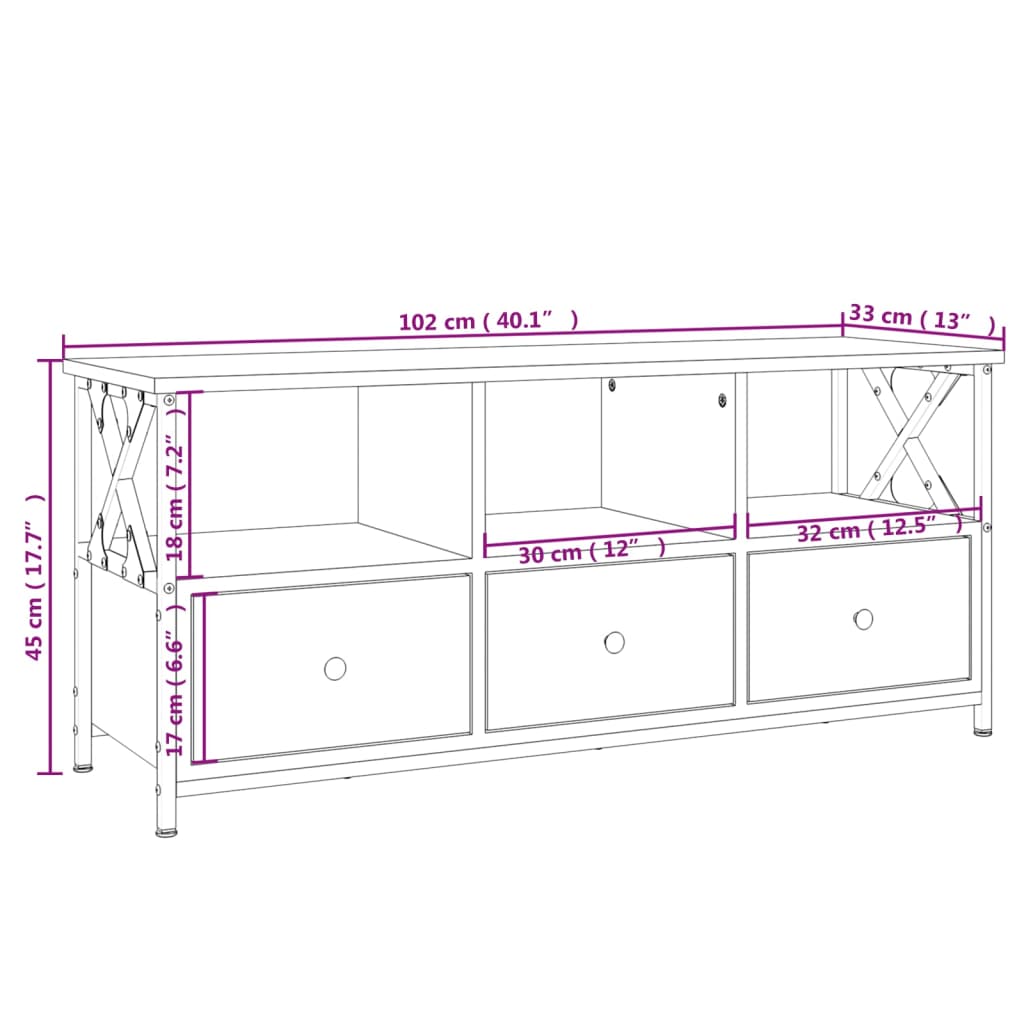 vidaXL TV-Schrank Schwarz 102x33x45 cm Holzwerkstoff und Eisen