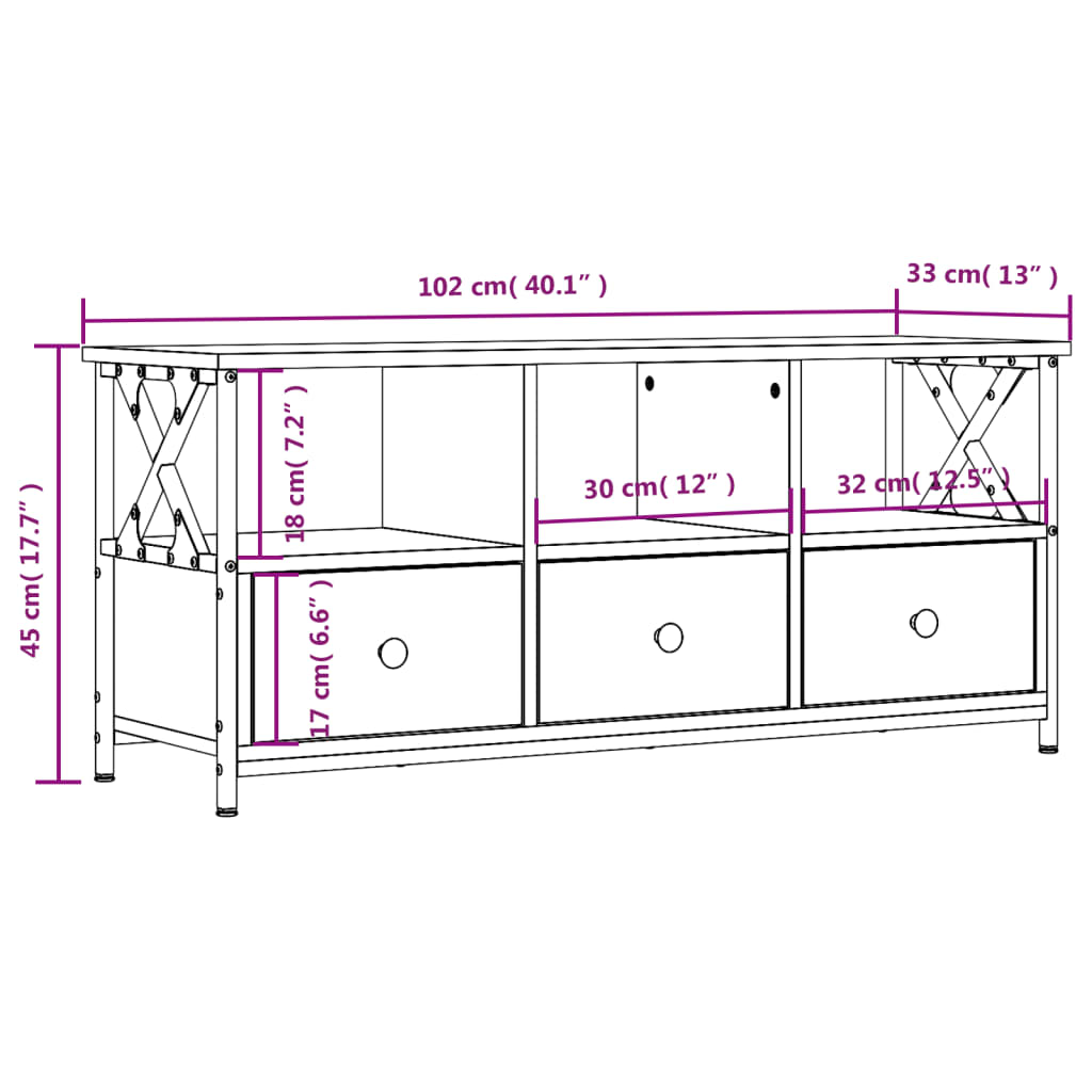 vidaXL TV-Schrank Schwarz 102x33x45 cm Holzwerkstoff und Eisen